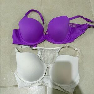 (Lot of 2) Victoria secret purple Demi white racerback bras 36C Y2K